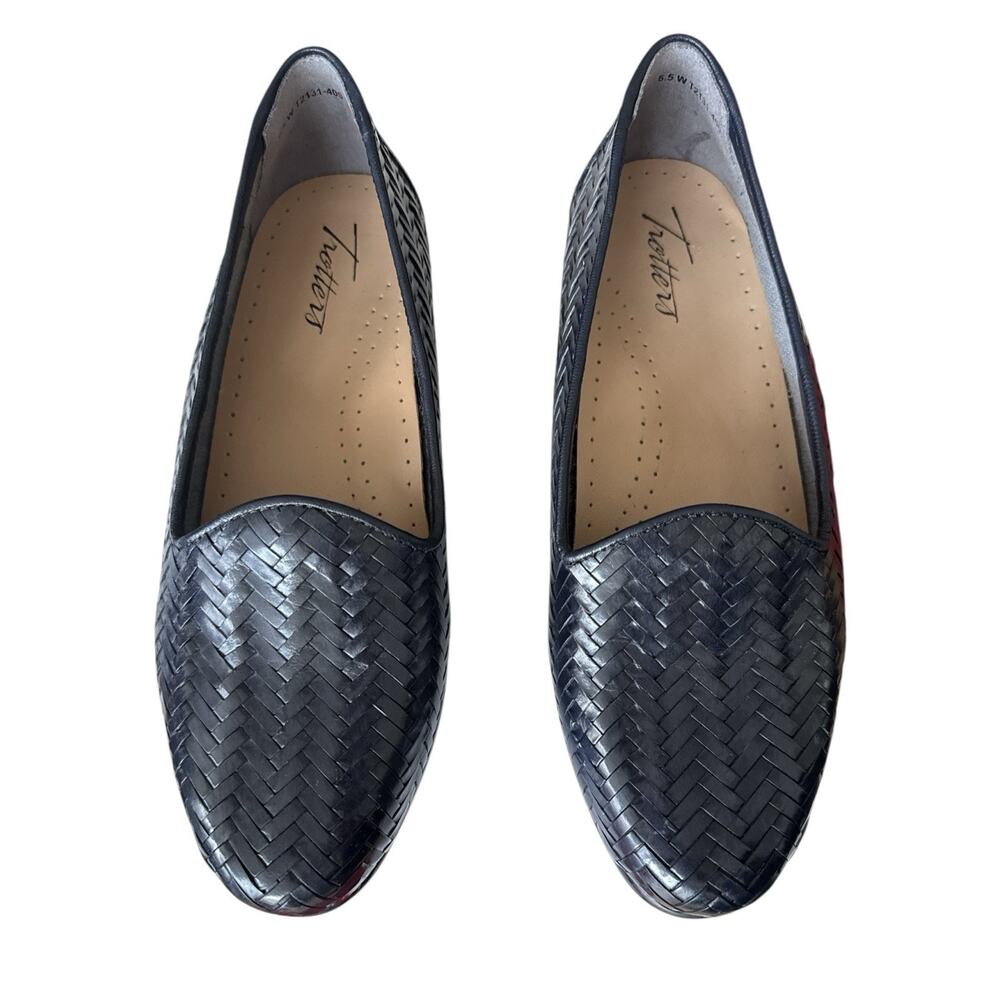 Trotters Liz Flats Navy Blue Woven Leather Loafer Slip On Shoes T5158-589 6.5 W - Picture 2 of 11